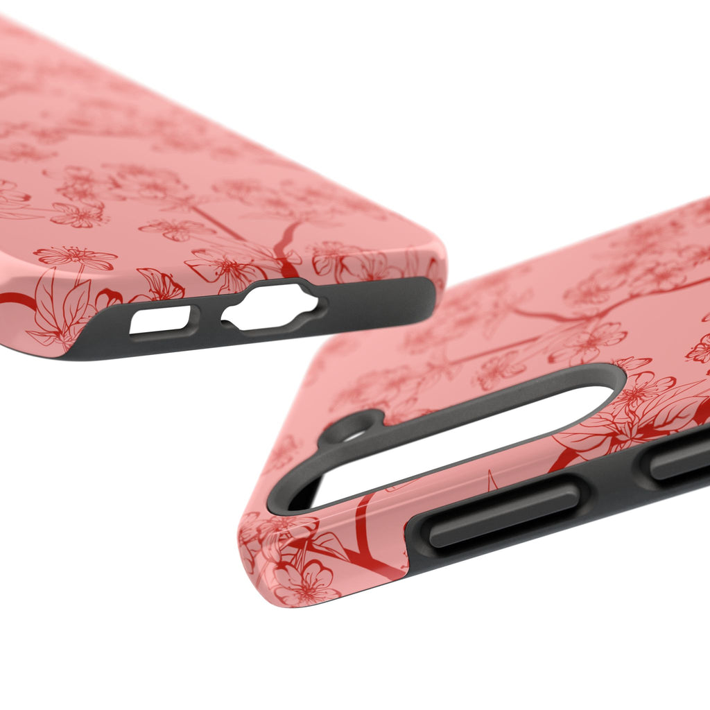 Maroon & Blush Striped Tough Phone Case — Durable Protective iPhone Cover