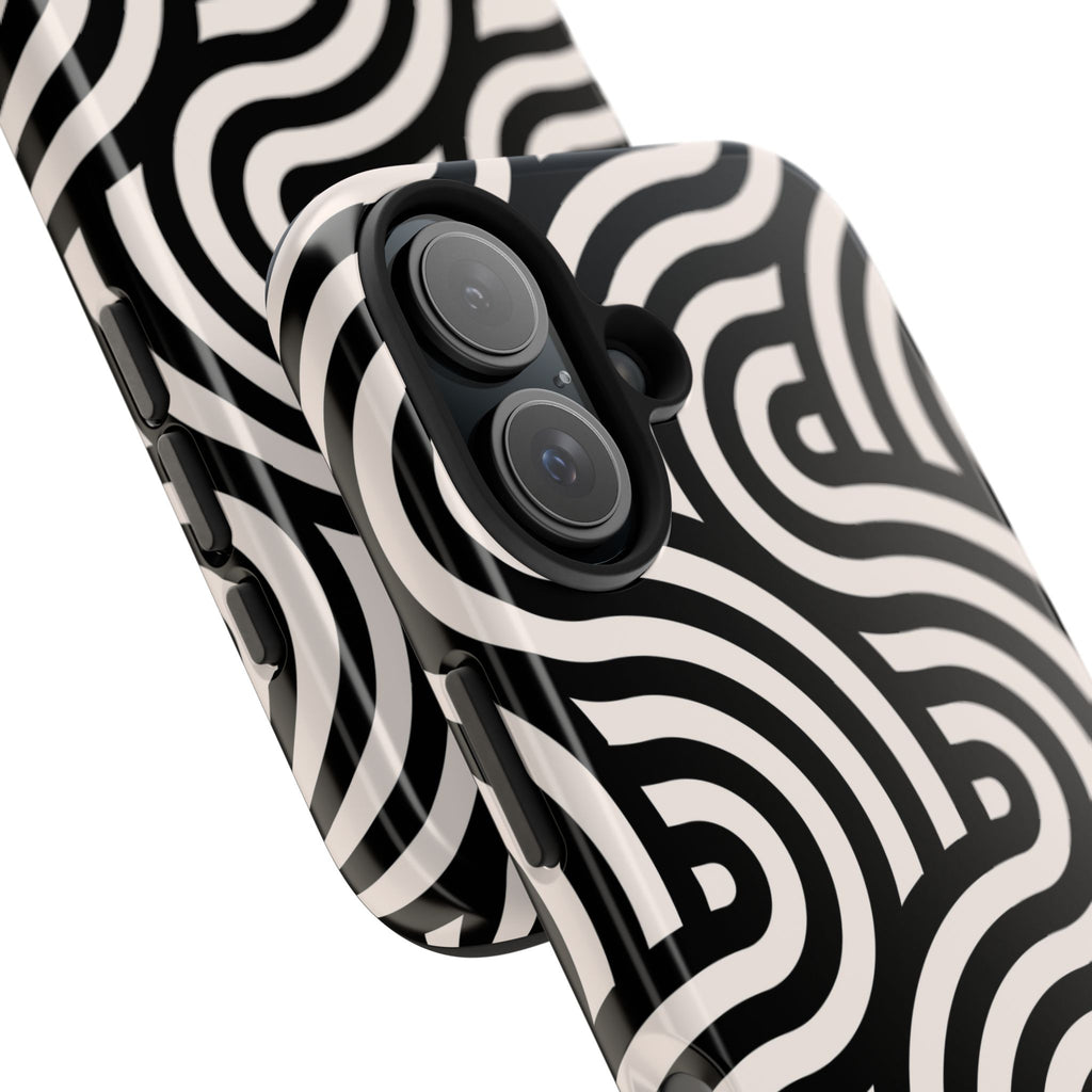 Maroon & Blush Striped Tough Phone Case — Durable Protective iPhone Cover