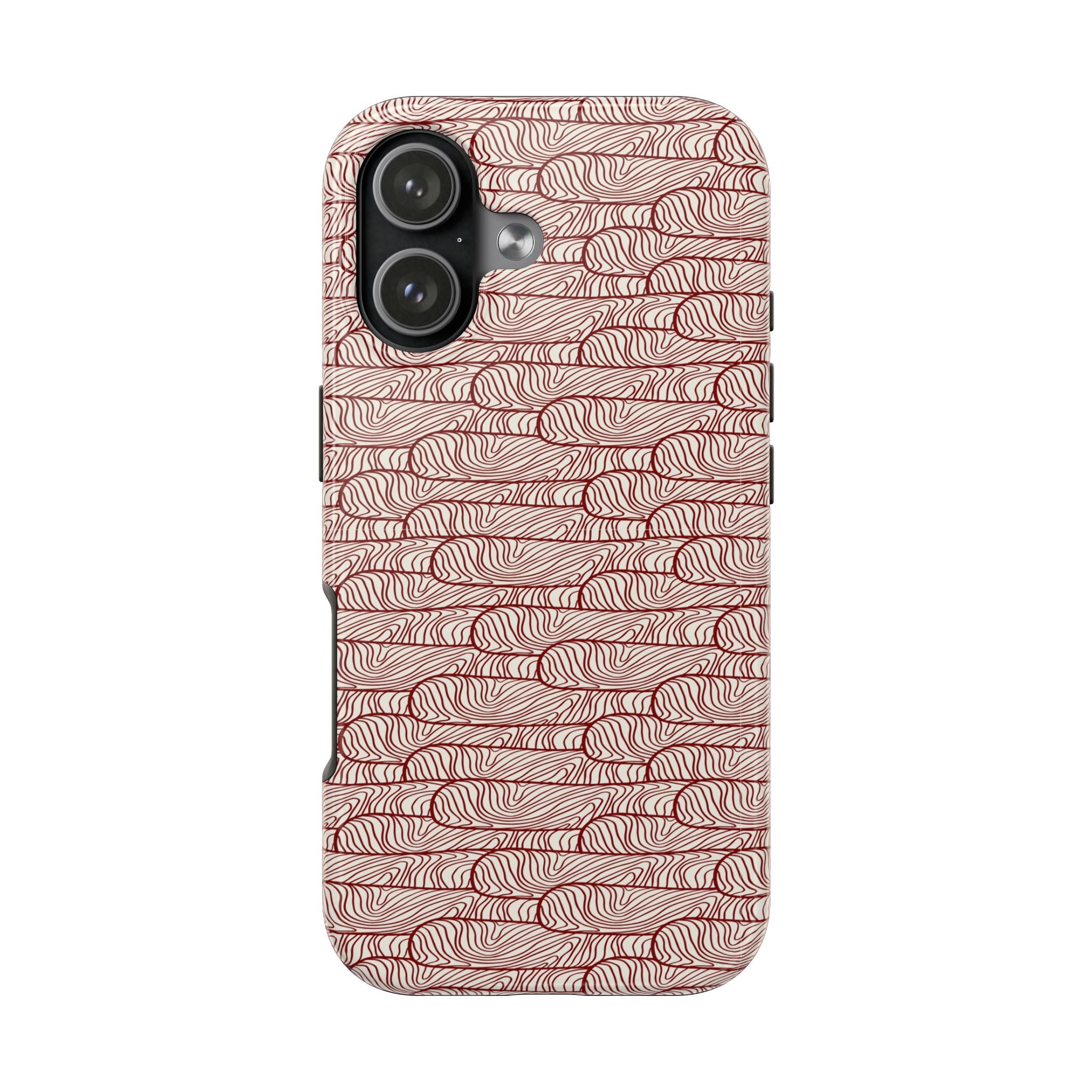 Maroon & Blush Striped Tough Phone Case — Durable Protective iPhone Cover