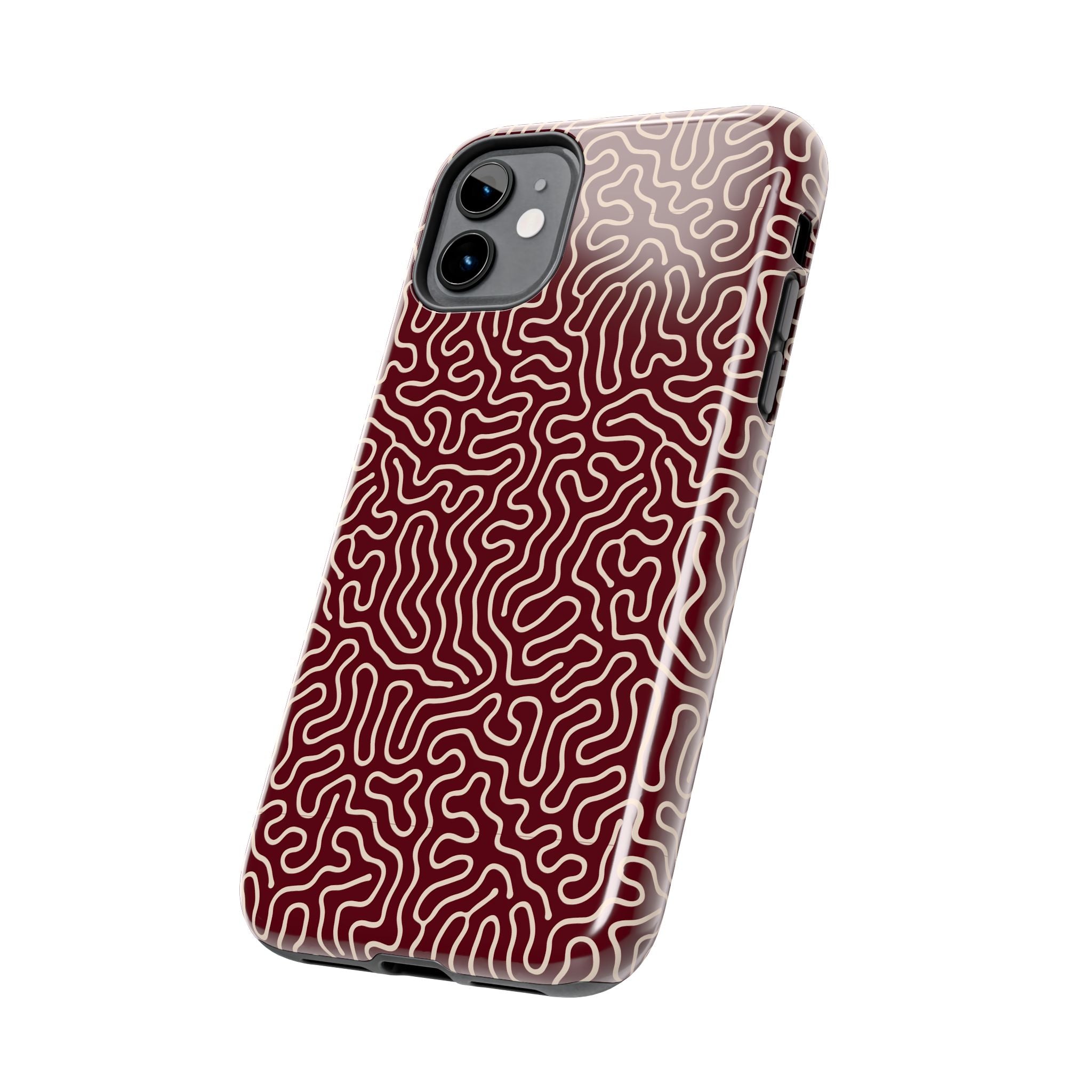 Crimson Reverie | Burgundy Abstract Line Phone Case