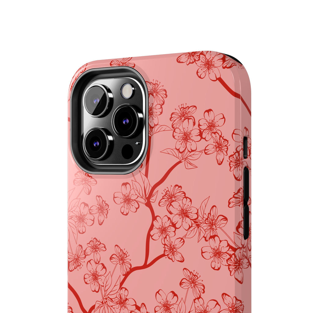 Maroon & Blush Striped Tough Phone Case — Durable Protective iPhone Cover