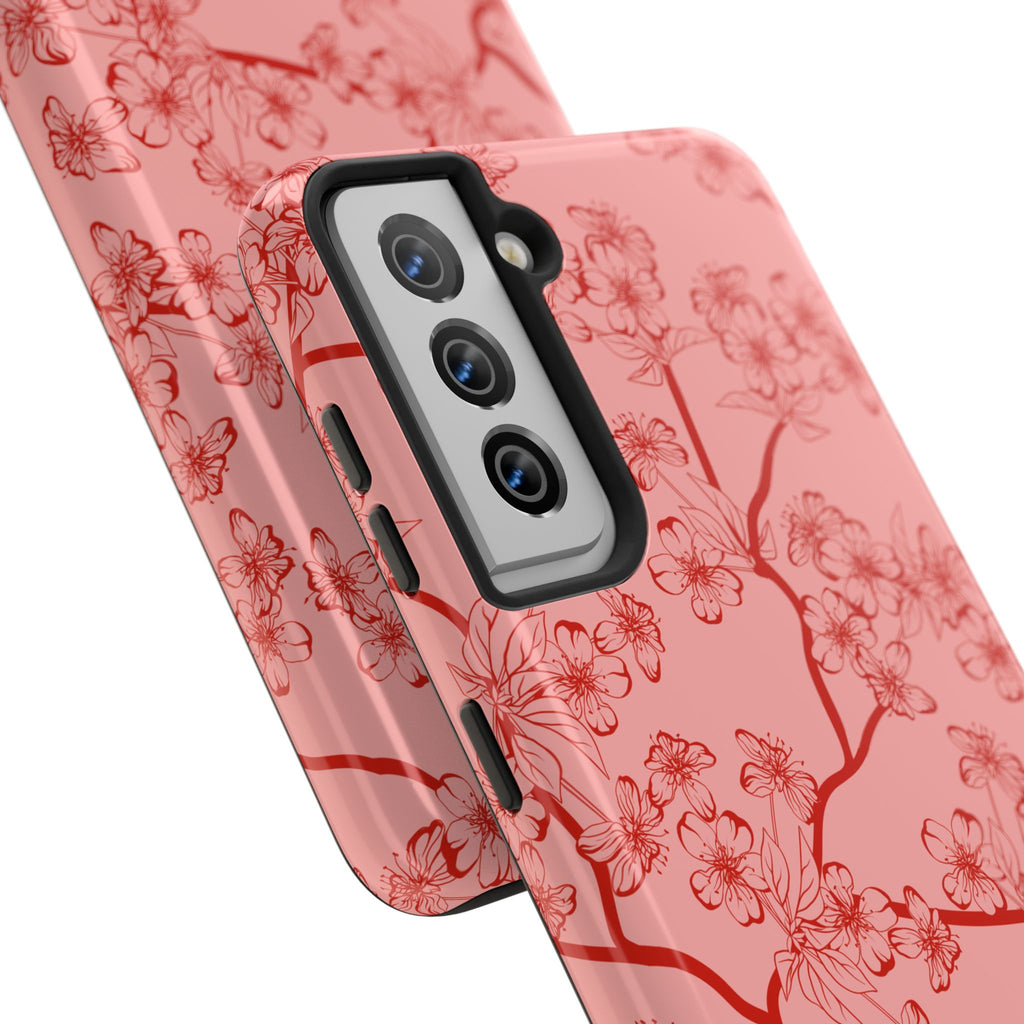 Maroon & Blush Striped Tough Phone Case — Durable Protective iPhone Cover