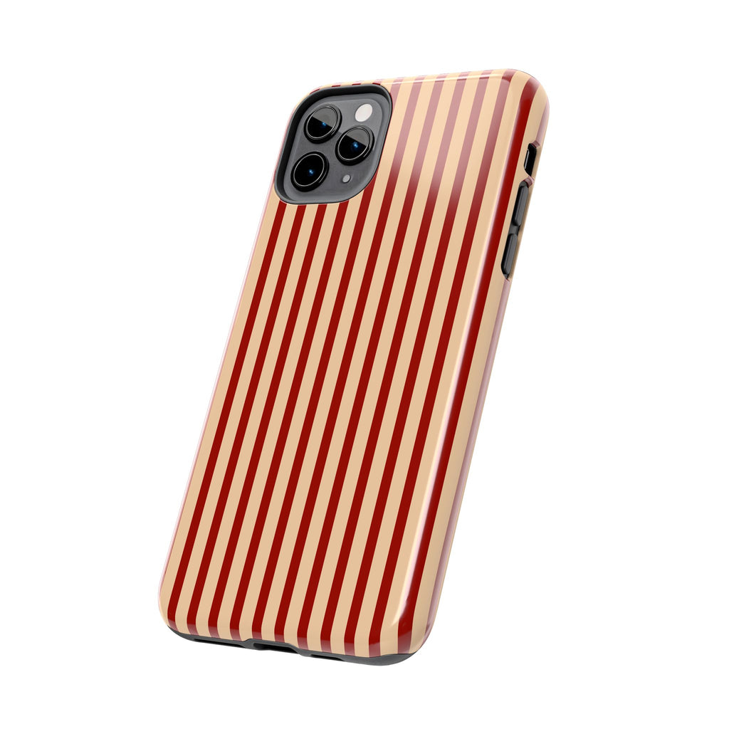 Maroon & Blush Striped Tough Phone Case — Durable Protective iPhone Cover
