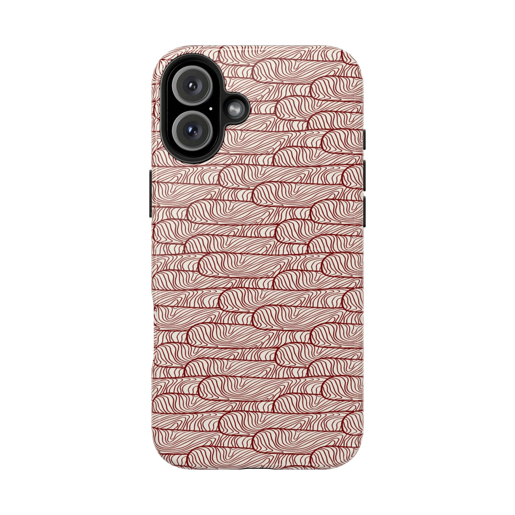 Maroon & Blush Striped Tough Phone Case — Durable Protective iPhone Cover