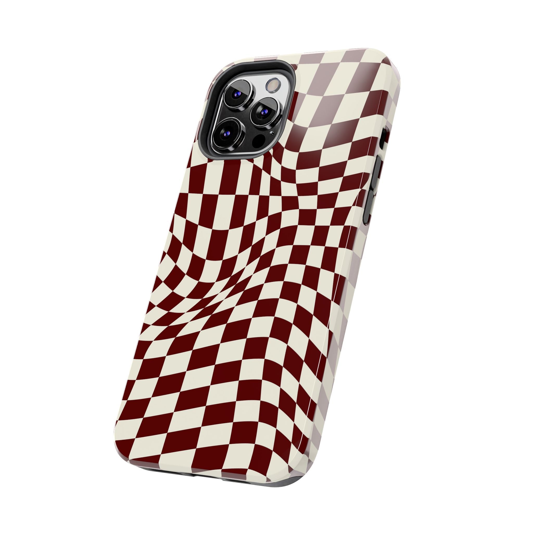 Crimson Warp | Burgundy Distorted Checker Tough  Phone Case