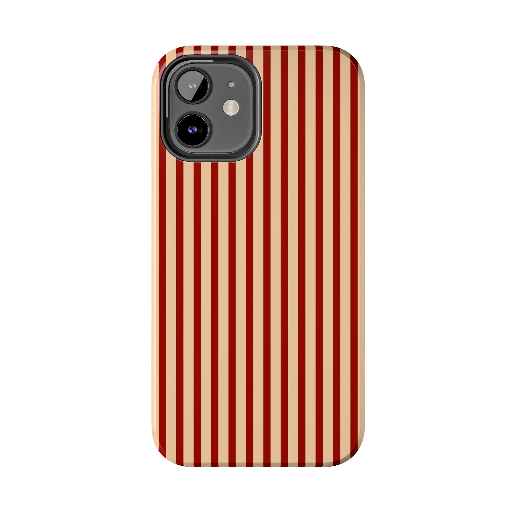 Maroon & Blush Striped Tough Phone Case — Durable Protective iPhone Cover