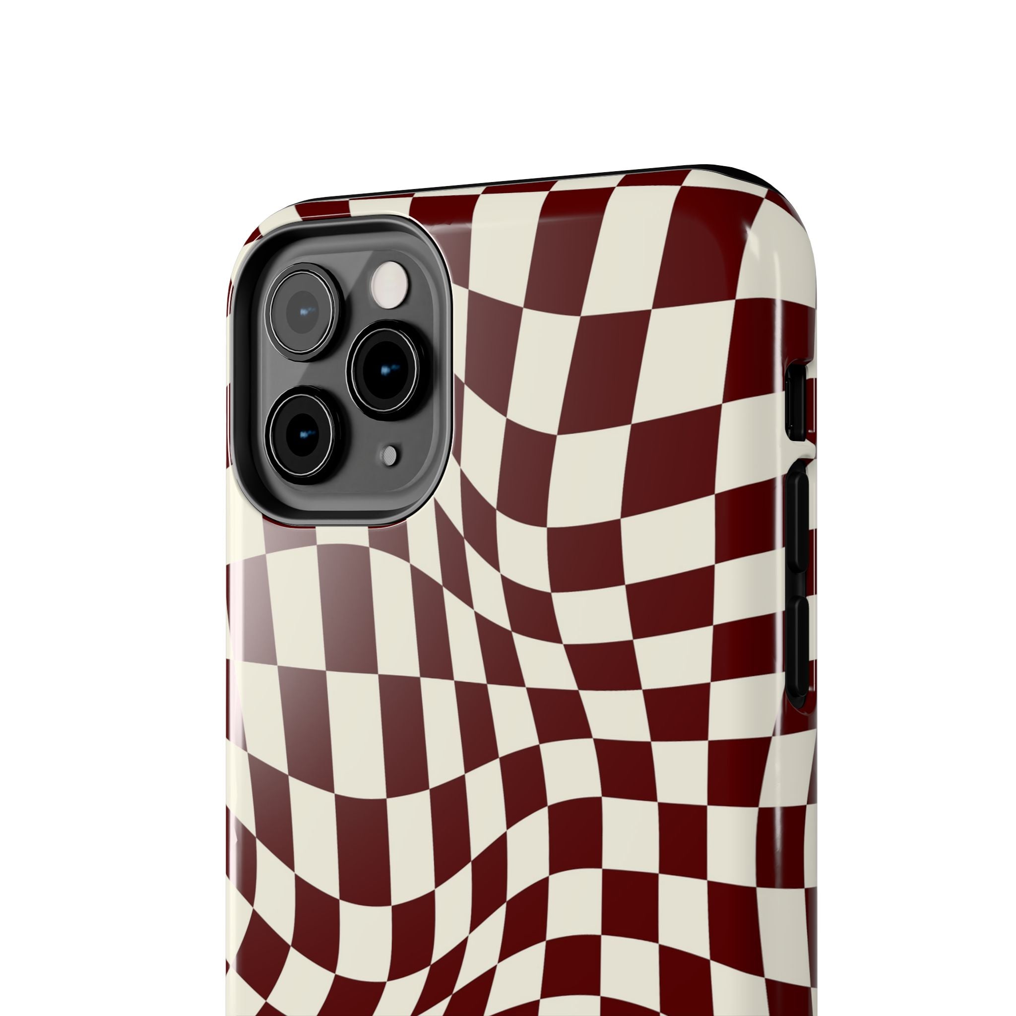 Crimson Warp | Burgundy Distorted Checker Tough  Phone Case