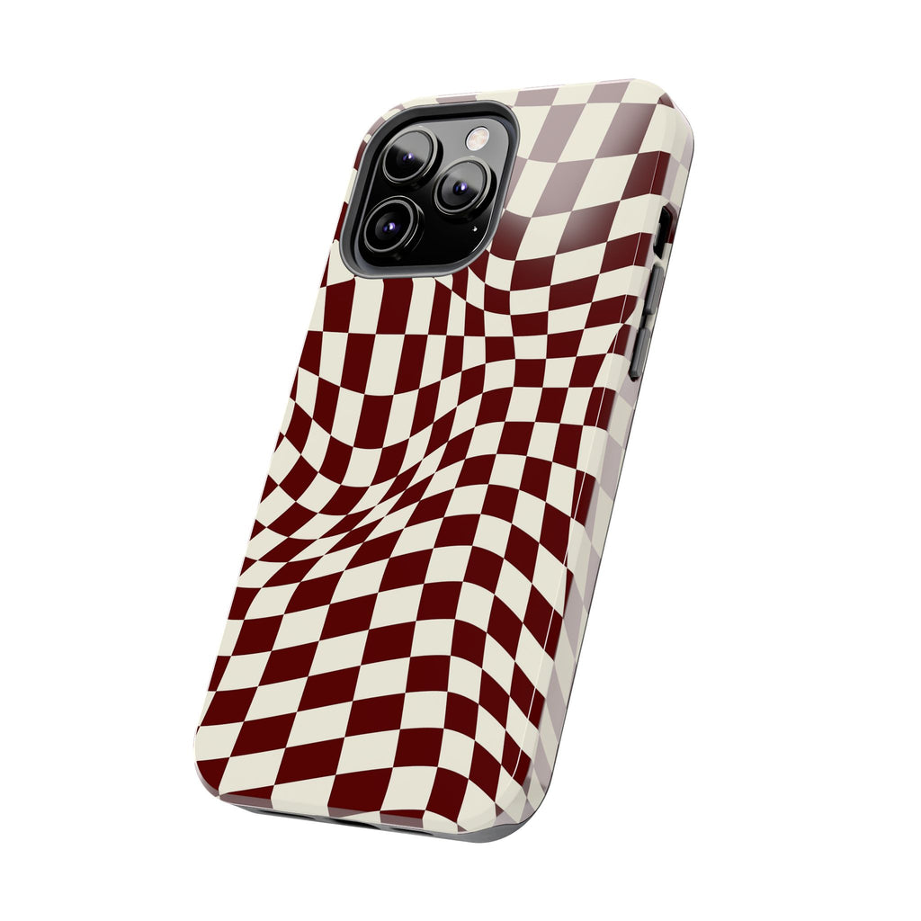 Crimson Warp | Burgundy Distorted Checker Tough  Phone Case