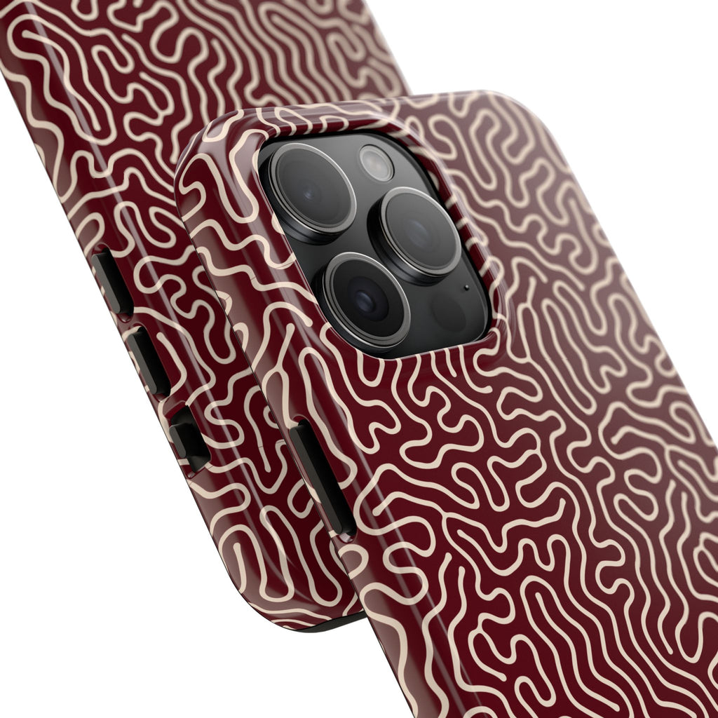 Crimson Reverie | Burgundy Abstract Line Phone Case