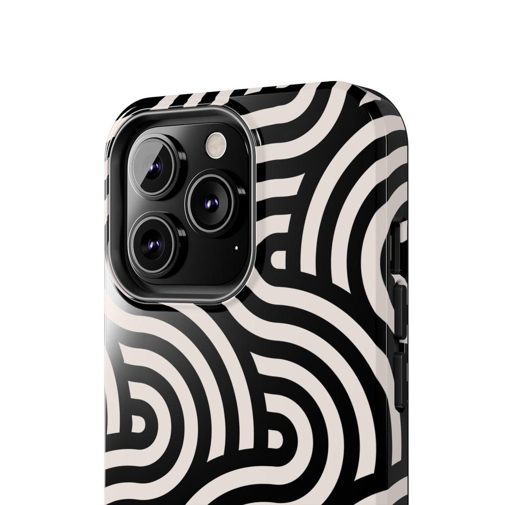 Maroon & Blush Striped Tough Phone Case — Durable Protective iPhone Cover