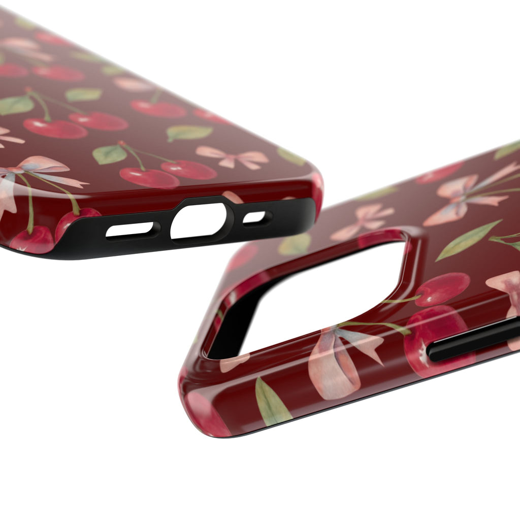 Cherry Kiss | Cherry Bow Print Tough Phone Case