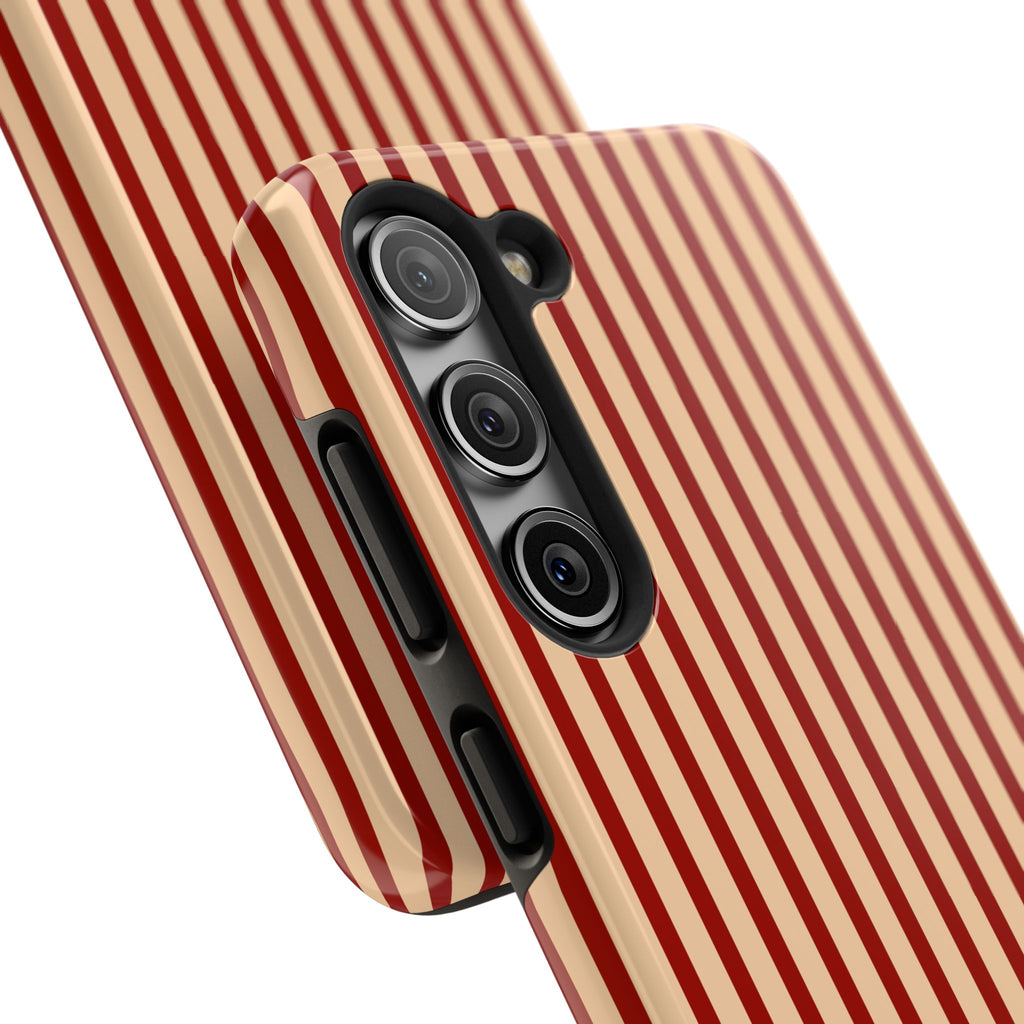 Maroon & Blush Striped Tough Phone Case — Durable Protective iPhone Cover