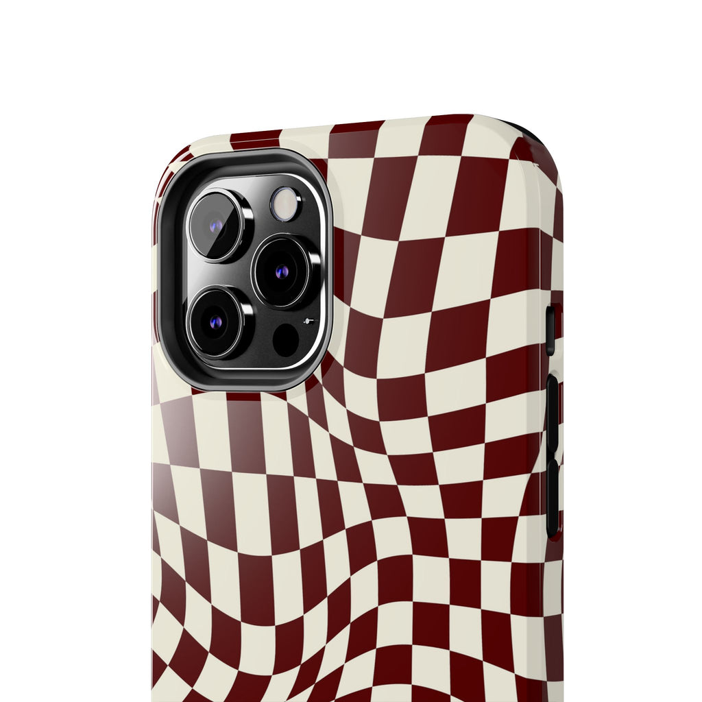 Crimson Warp | Burgundy Distorted Checker Tough  Phone Case