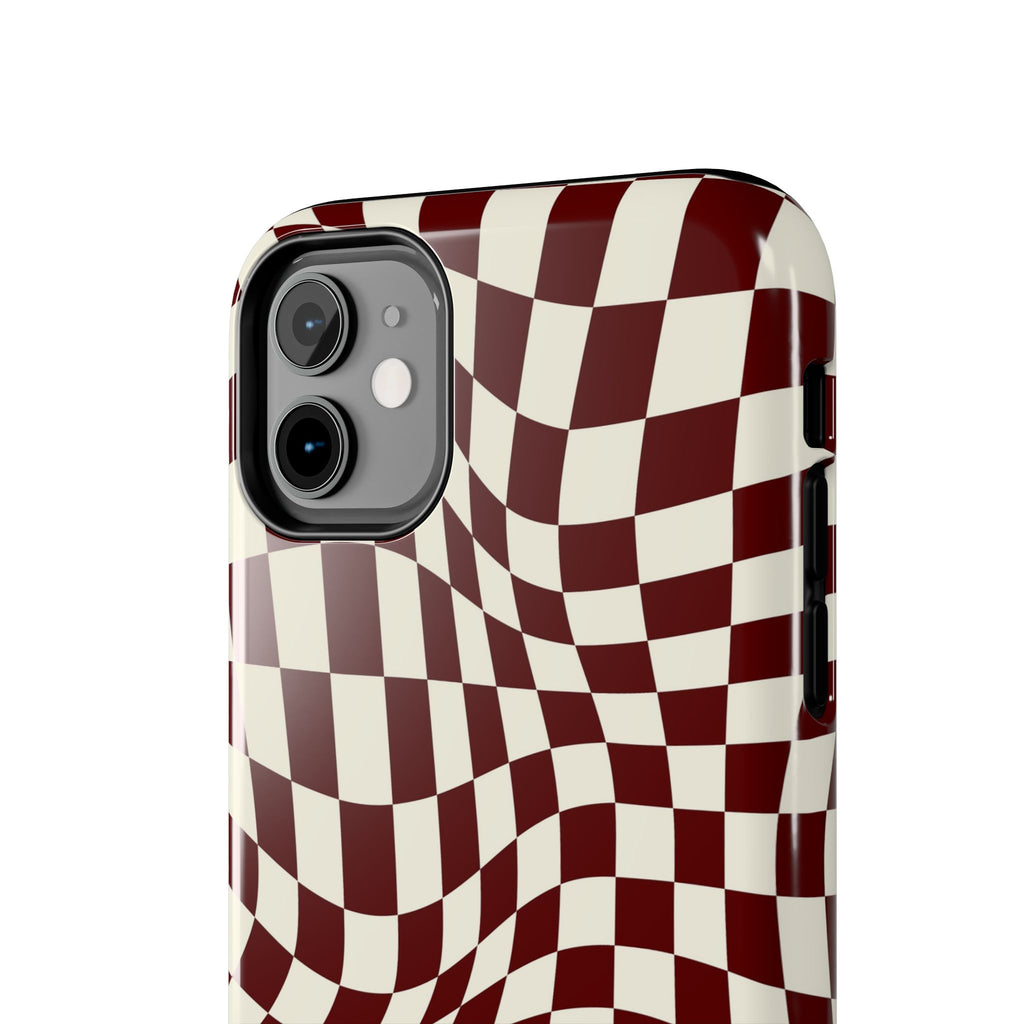 Crimson Warp | Burgundy Distorted Checker Tough  Phone Case