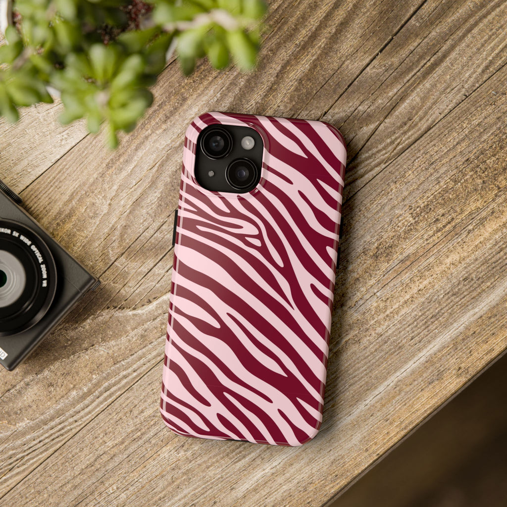Velvet Zebra | Burgundy Zebra Print Tough Phone Case