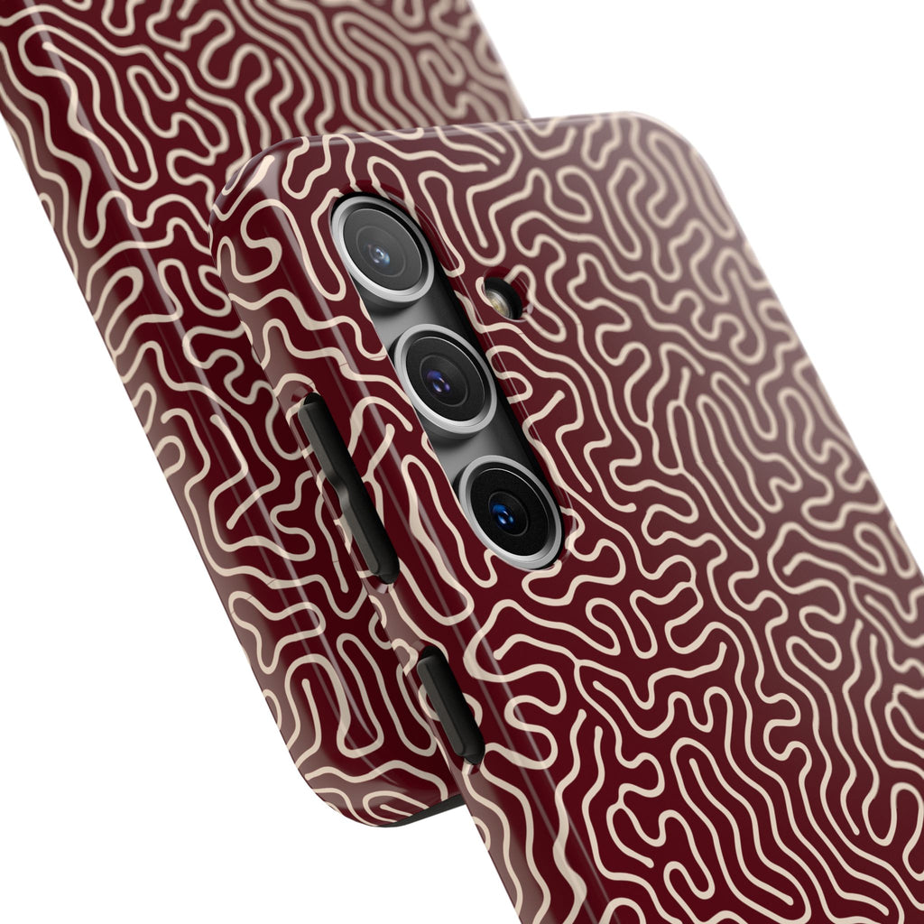 Crimson Reverie | Burgundy Abstract Line Phone Case
