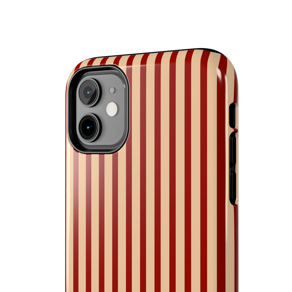 Maroon & Blush Striped Tough Phone Case — Durable Protective iPhone Cover