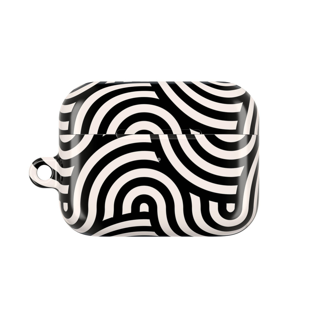 Noir Wave | Black & Cream Retro Curve AirPods Case