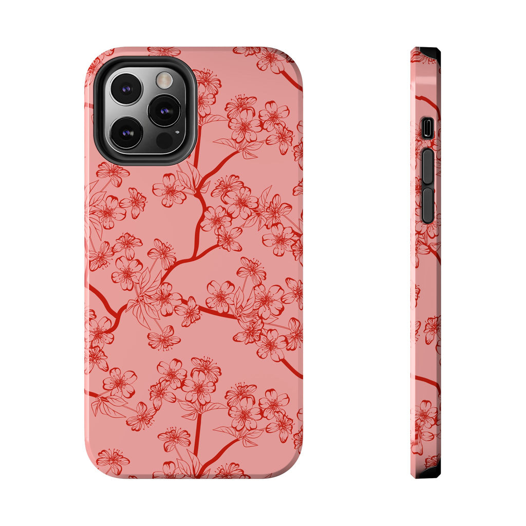 Maroon & Blush Striped Tough Phone Case — Durable Protective iPhone Cover