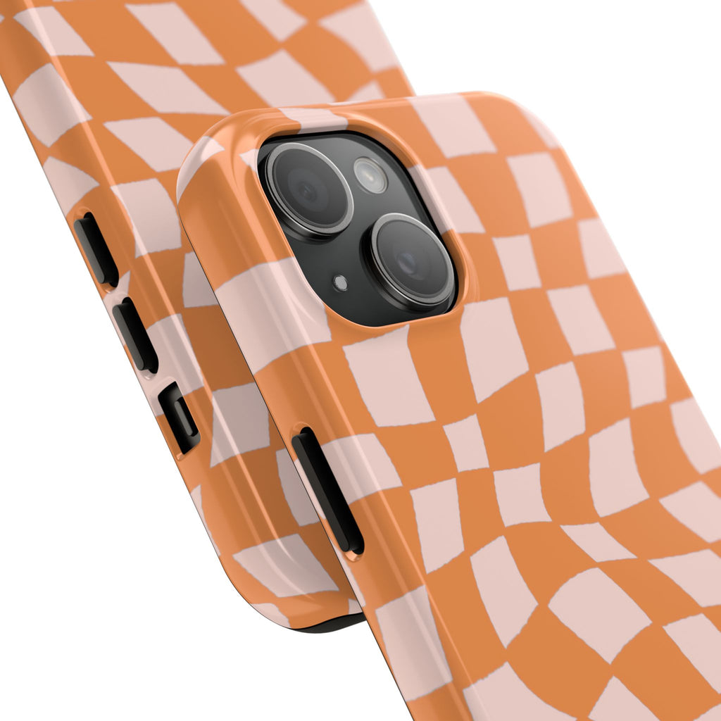 Warped Summer | Orange Wavy Checker Phone Case
