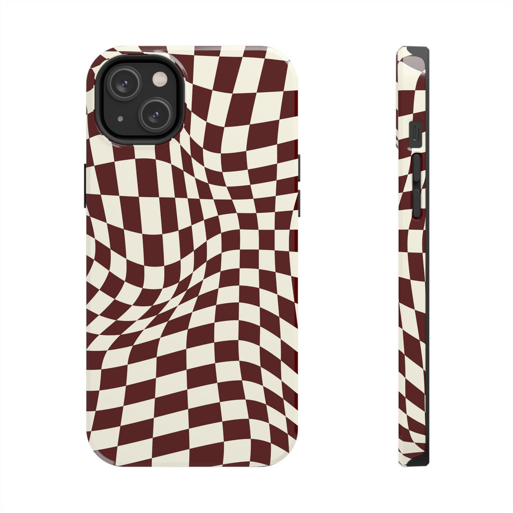 Crimson Warp | Burgundy Distorted Checker Tough  Phone Case