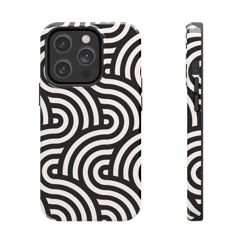 Maroon & Blush Striped Tough Phone Case — Durable Protective iPhone Cover