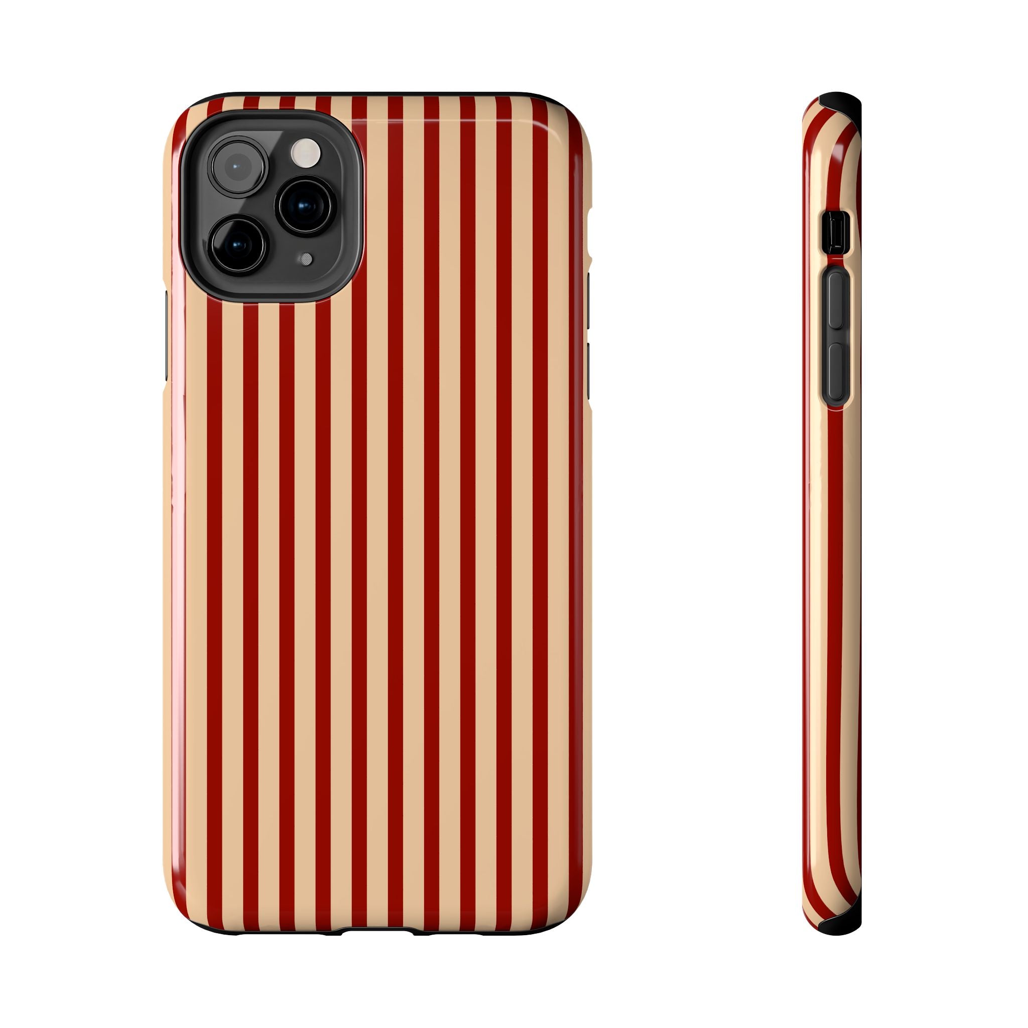 Maroon & Blush Striped Tough Phone Case — Durable Protective iPhone Cover