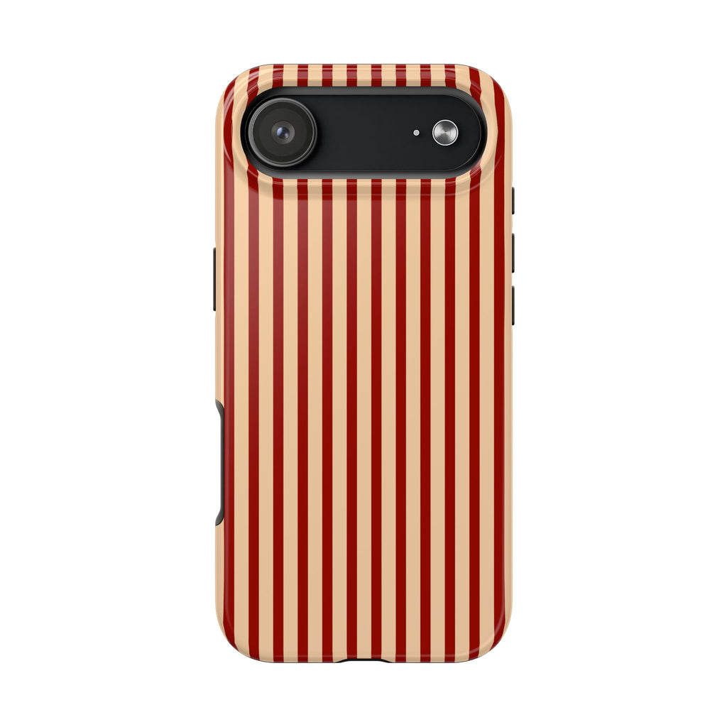 Maroon & Blush Striped Tough Phone Case — Durable Protective iPhone Cover