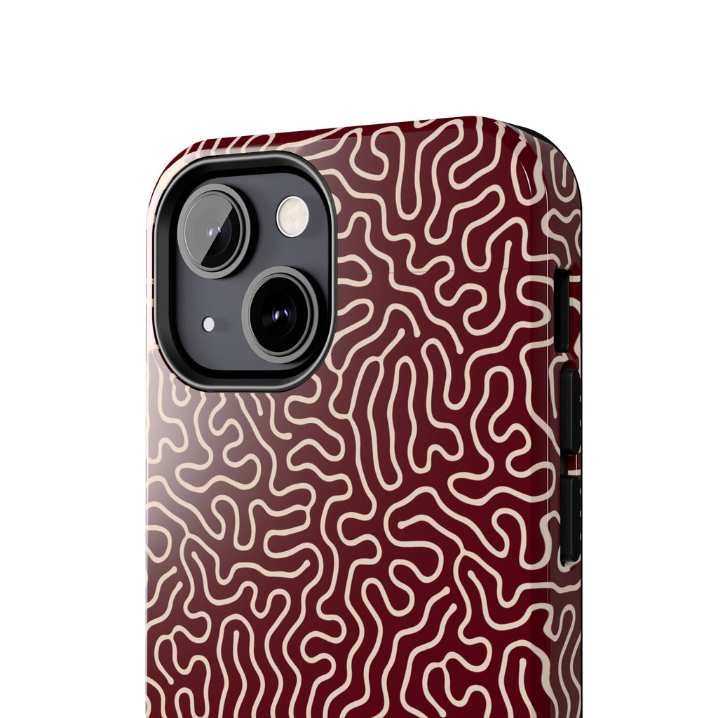 Crimson Reverie | Burgundy Abstract Line Phone Case