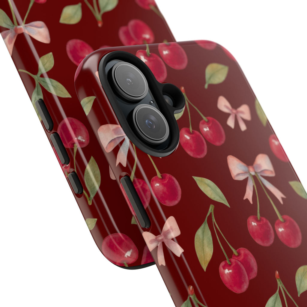 Cherry Kiss | Cherry Bow Print Tough Phone Case