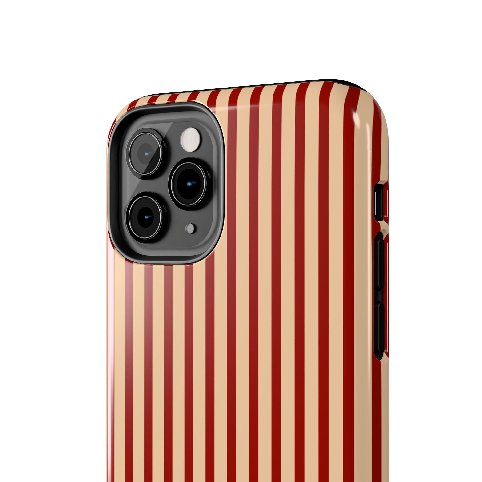 Maroon & Blush Striped Tough Phone Case — Durable Protective iPhone Cover