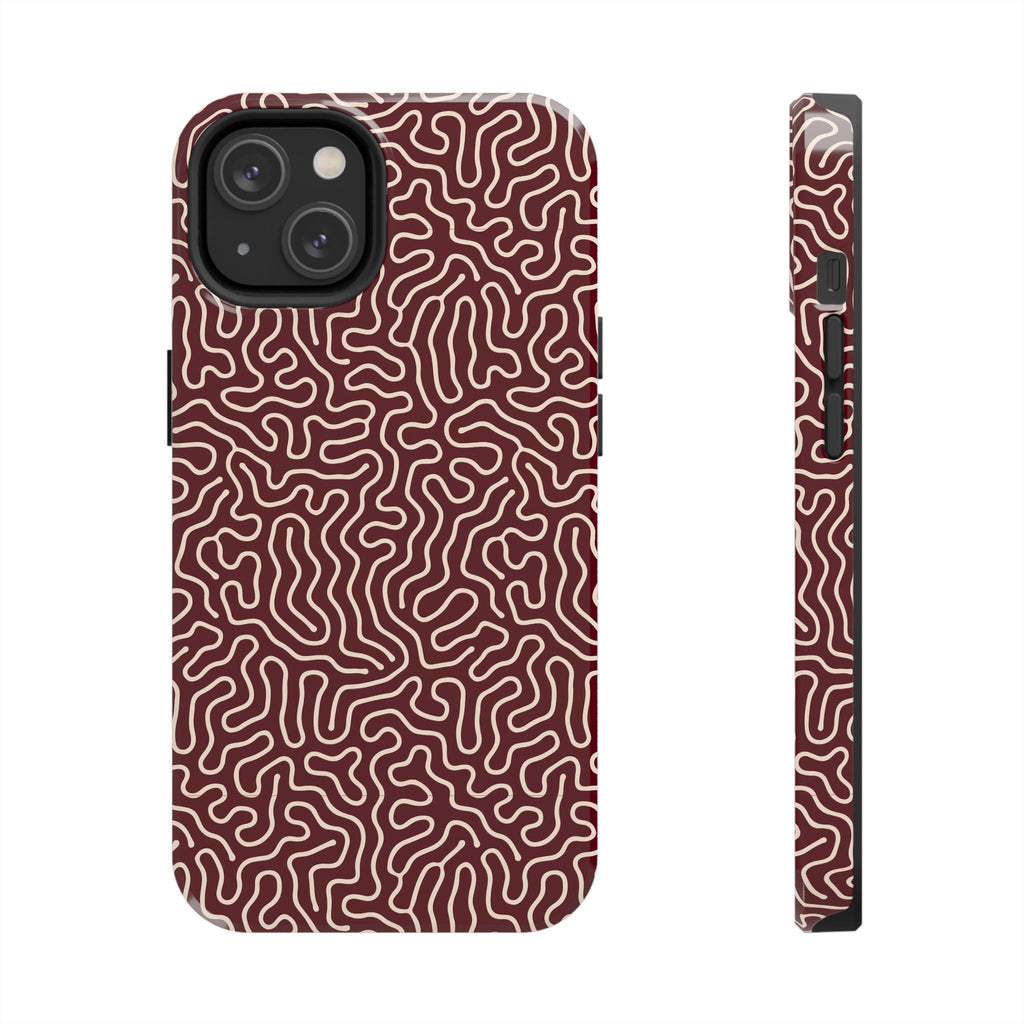 Crimson Reverie | Burgundy Abstract Line Phone Case