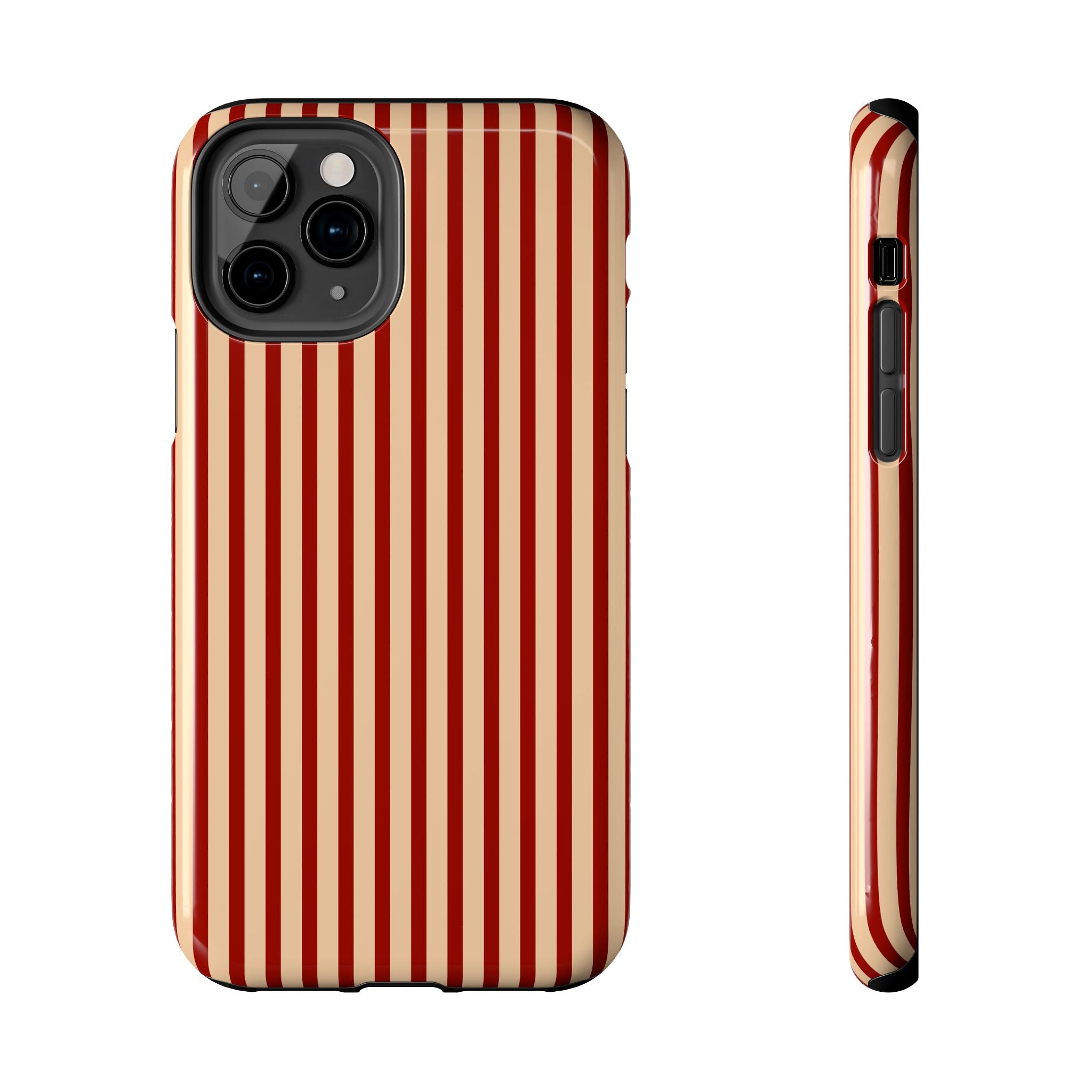 Maroon & Blush Striped Tough Phone Case — Durable Protective iPhone Cover