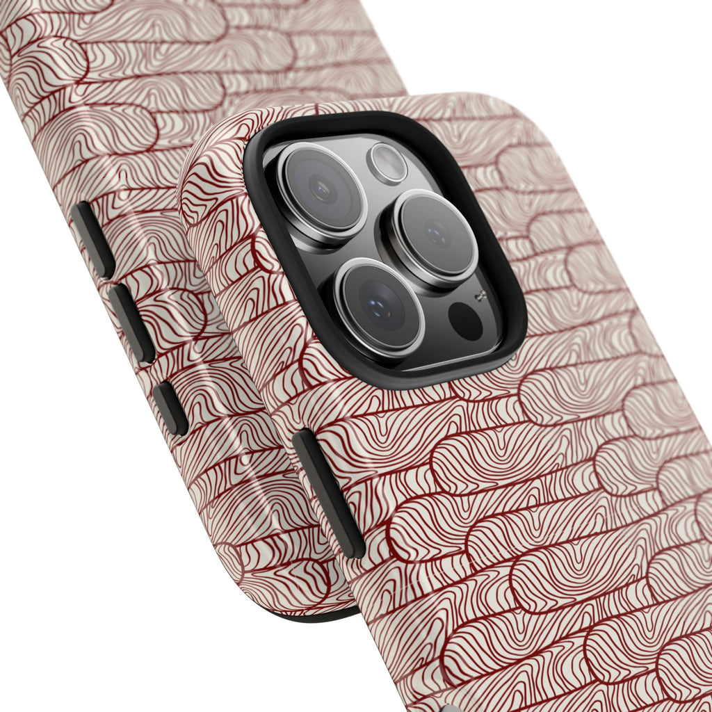 Maroon & Blush Striped Tough Phone Case — Durable Protective iPhone Cover