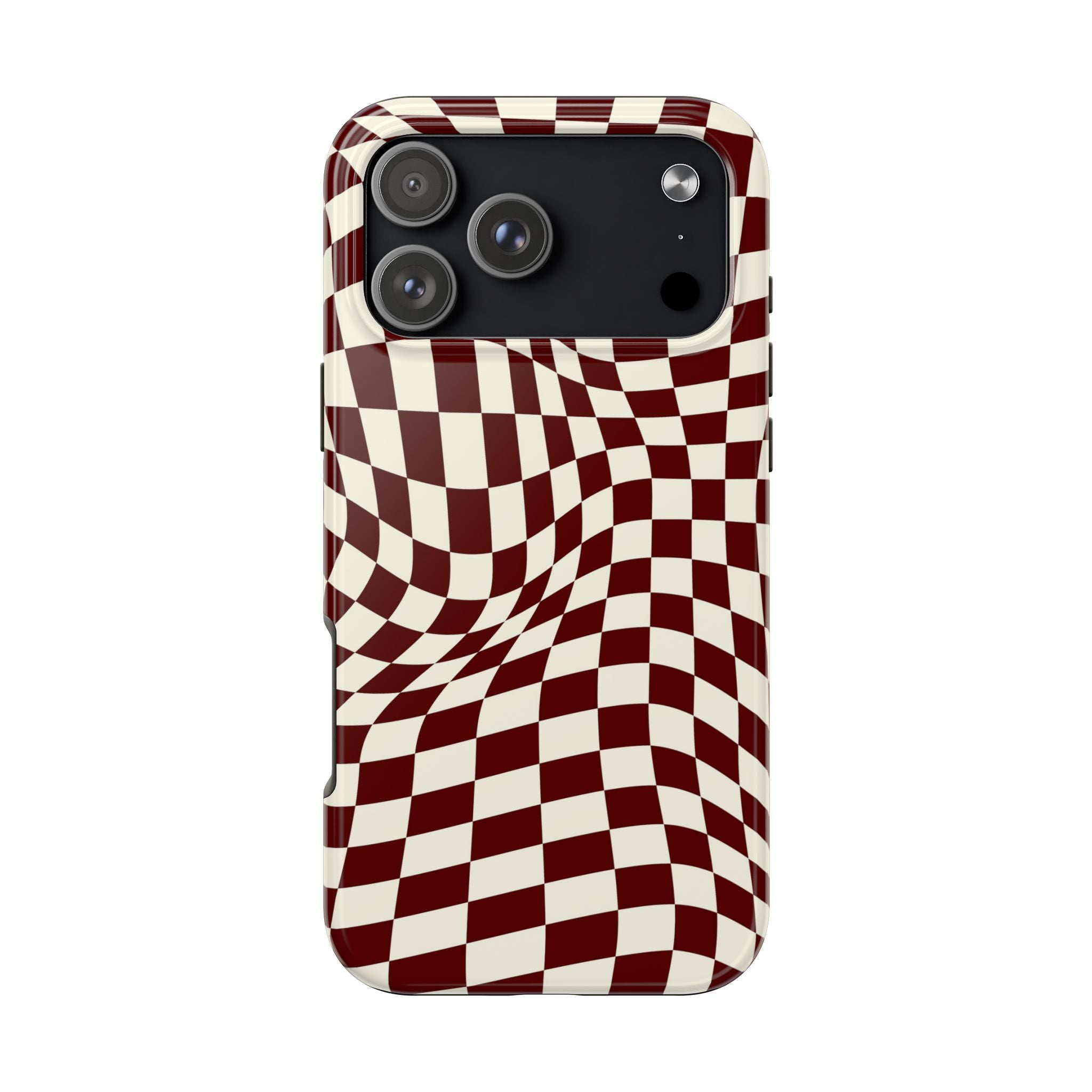 Crimson Warp | Burgundy Distorted Checker Tough  Phone Case