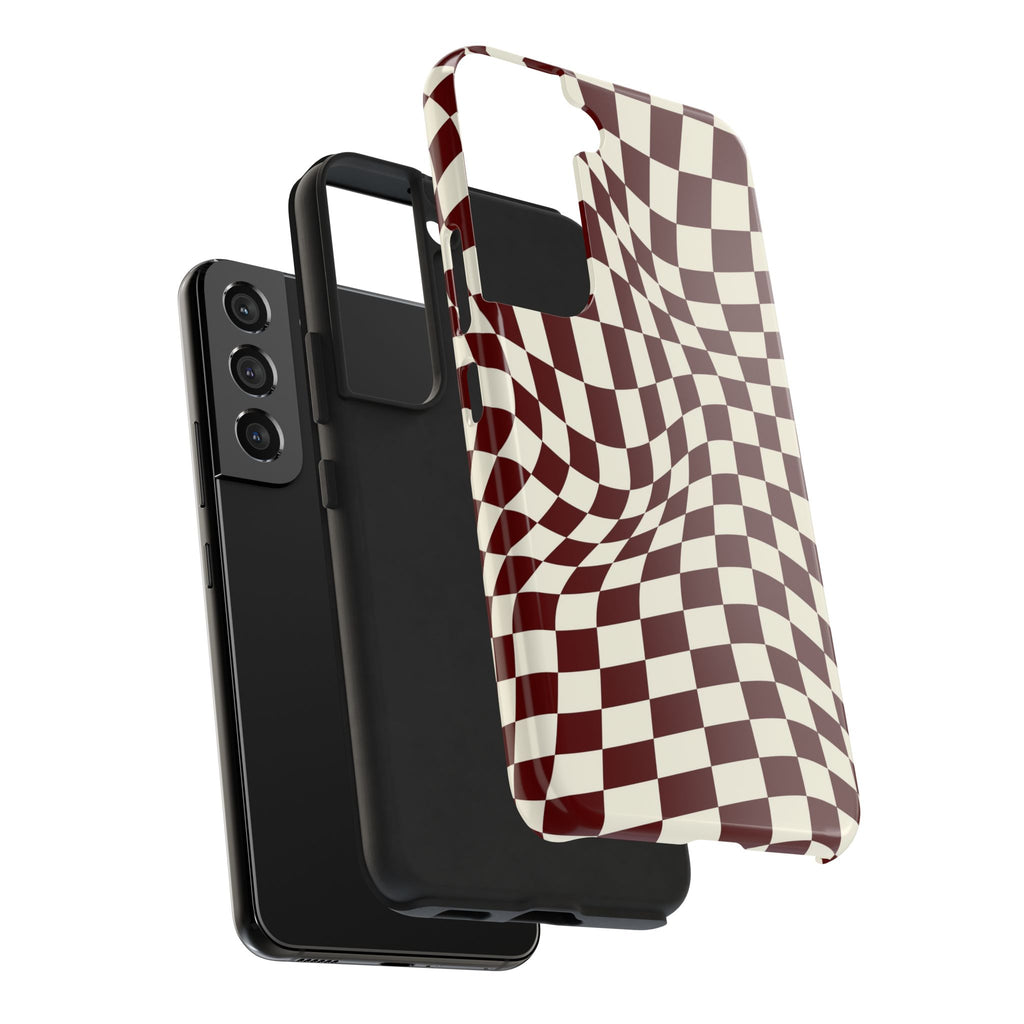 Crimson Warp | Burgundy Distorted Checker Tough  Phone Case