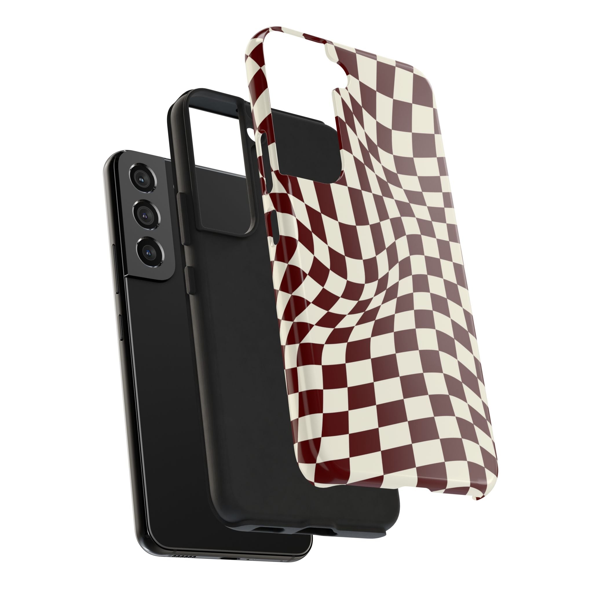 Crimson Warp | Burgundy Distorted Checker Tough  Phone Case