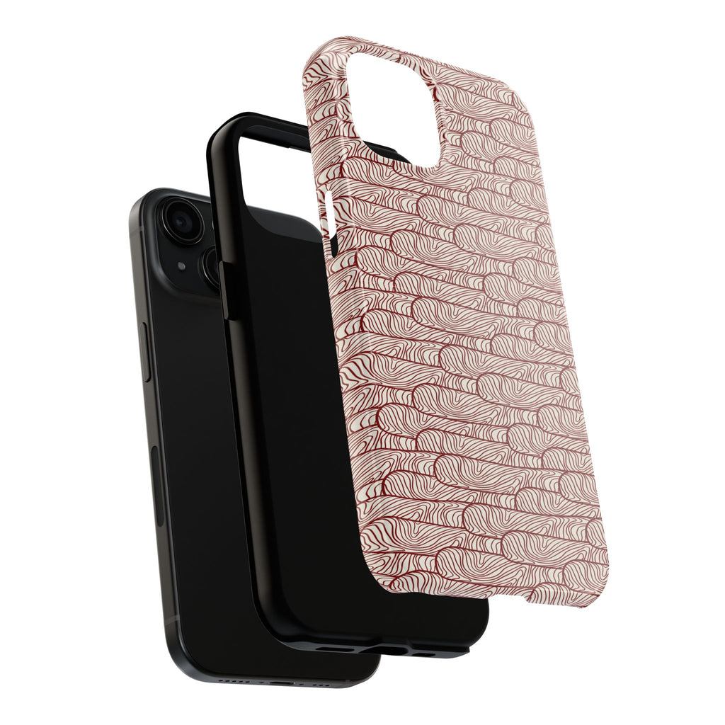Maroon & Blush Striped Tough Phone Case — Durable Protective iPhone Cover