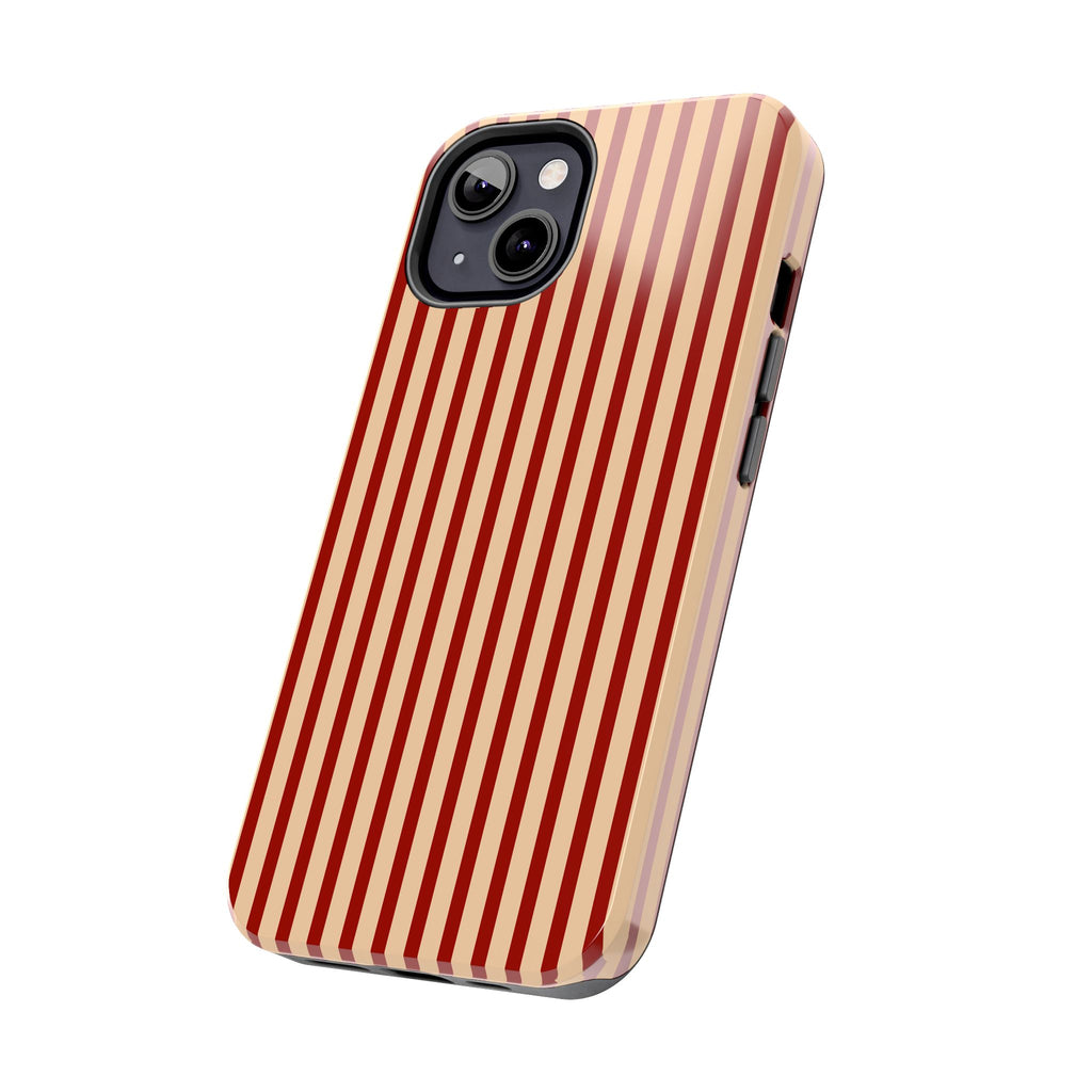 Maroon & Blush Striped Tough Phone Case — Durable Protective iPhone Cover
