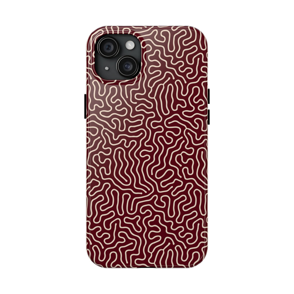 Crimson Reverie | Burgundy Abstract Line Phone Case