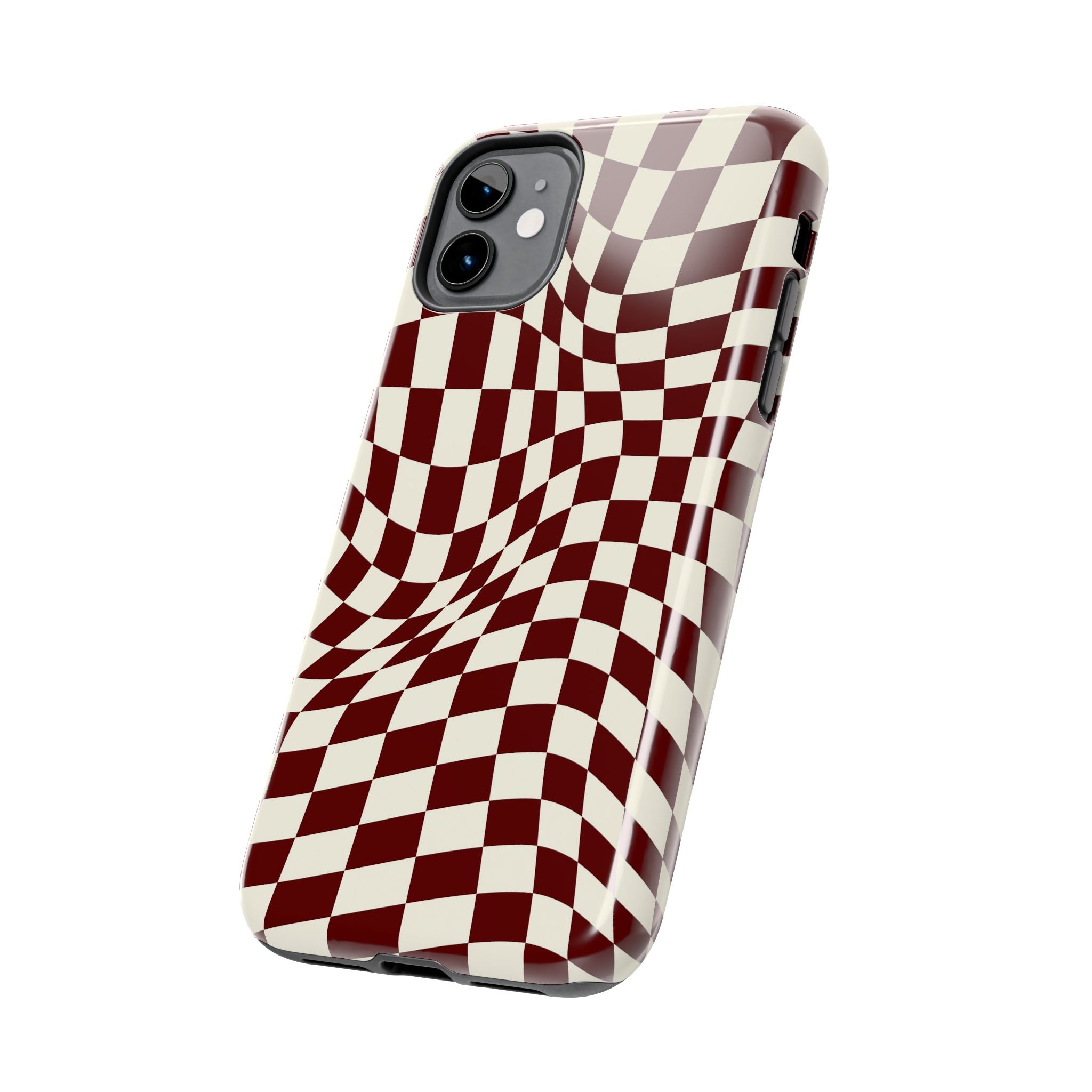 Crimson Warp | Burgundy Distorted Checker Tough  Phone Case