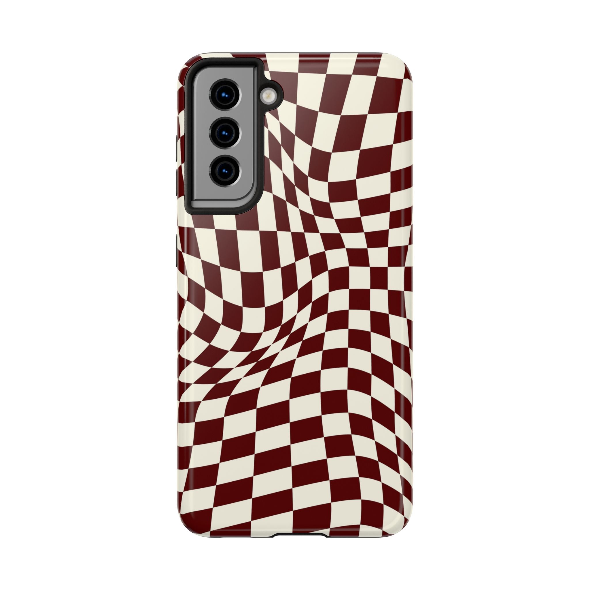 Crimson Warp | Burgundy Distorted Checker Tough  Phone Case