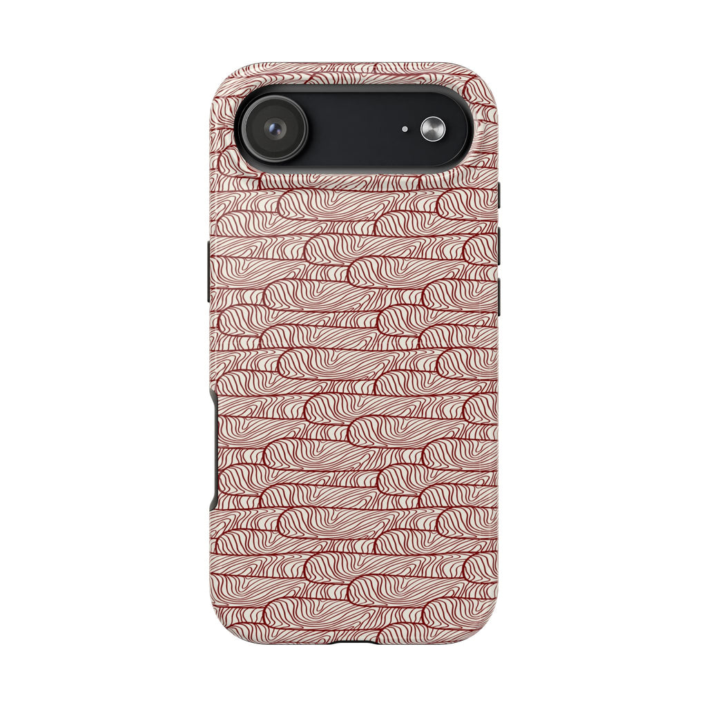 Maroon & Blush Striped Tough Phone Case — Durable Protective iPhone Cover