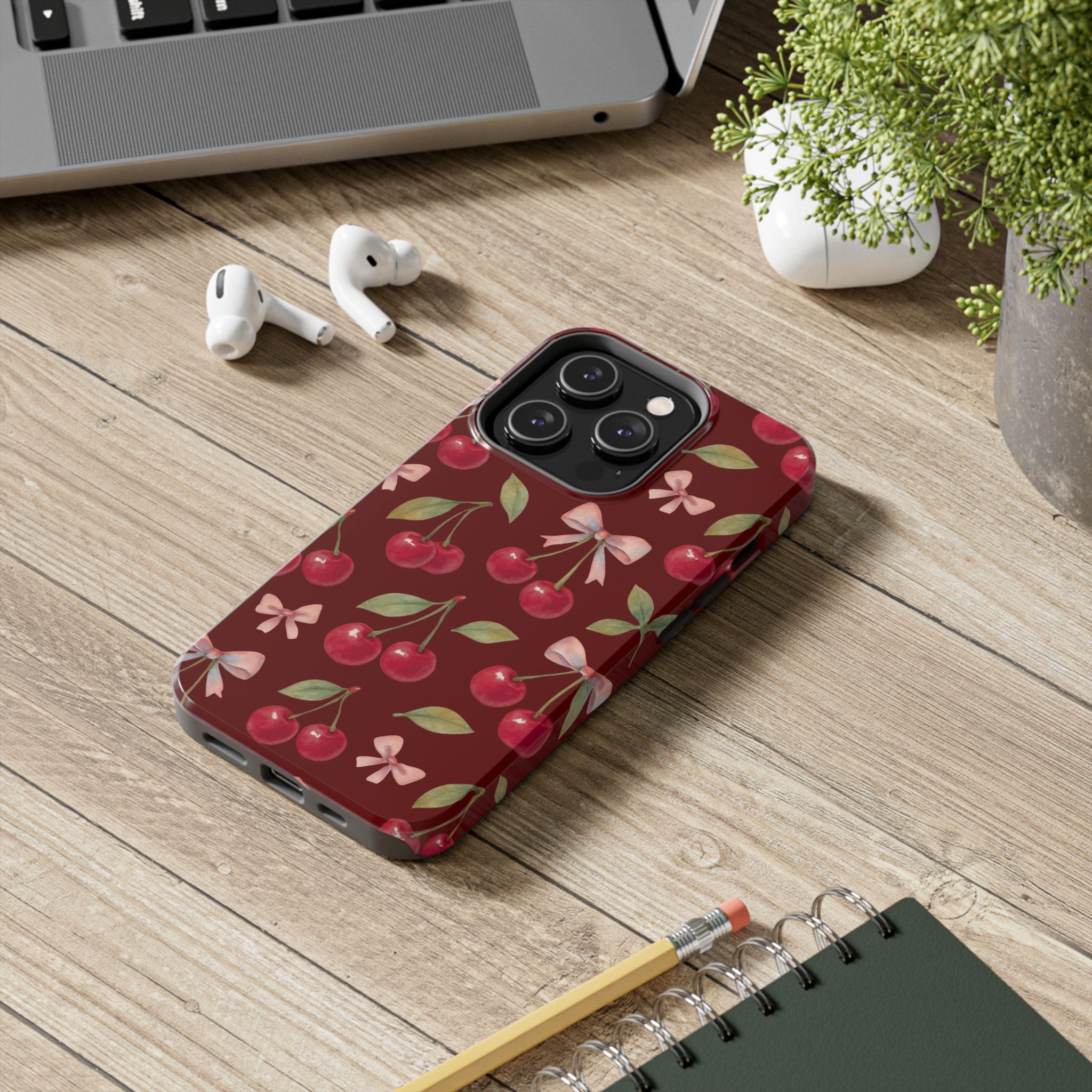 Cherry Kiss | Cherry Bow Print Tough Phone Case