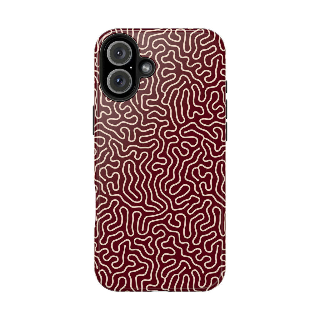 Crimson Reverie | Burgundy Abstract Line Phone Case
