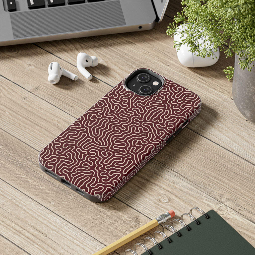 Crimson Reverie | Burgundy Abstract Line Phone Case