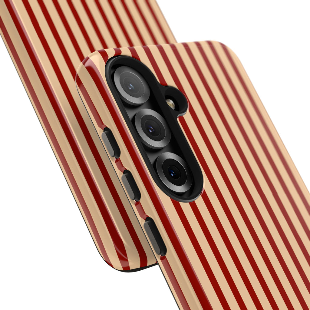 Maroon & Blush Striped Tough Phone Case — Durable Protective iPhone Cover