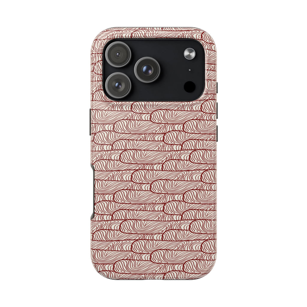 Maroon & Blush Striped Tough Phone Case — Durable Protective iPhone Cover