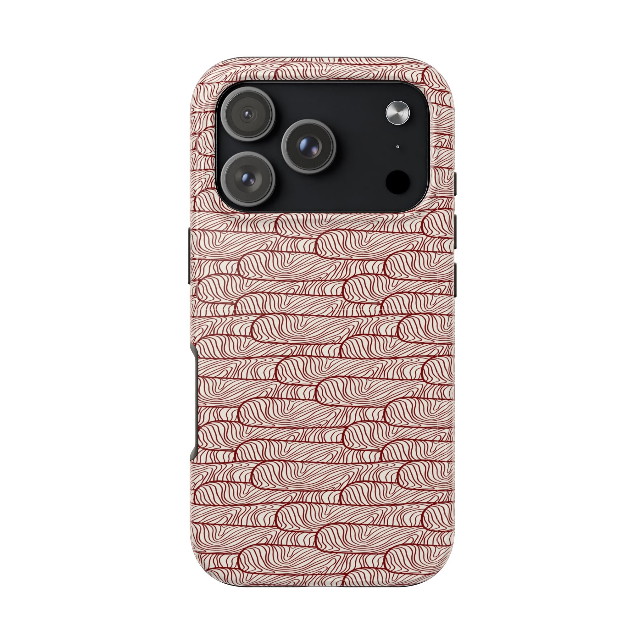 Maroon & Blush Striped Tough Phone Case — Durable Protective iPhone Cover