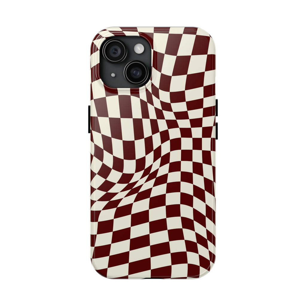 Crimson Warp | Burgundy Distorted Checker Tough  Phone Case